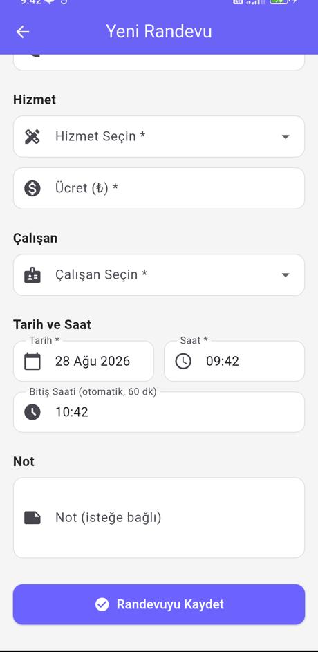 Yeni randevu alt bölümü