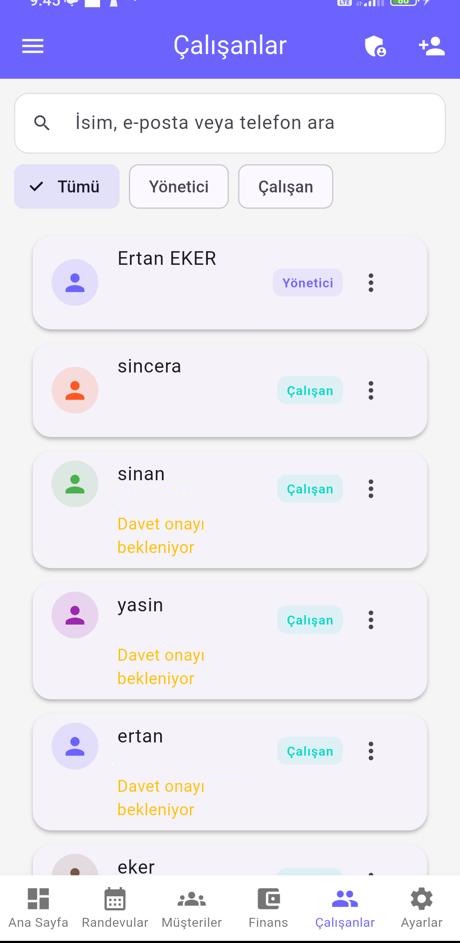 Çalışanlar listesi