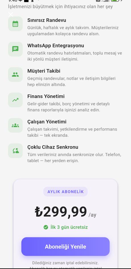 Abonelik fiyat kartı