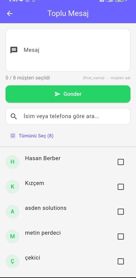 Toplu mesaj ekranı