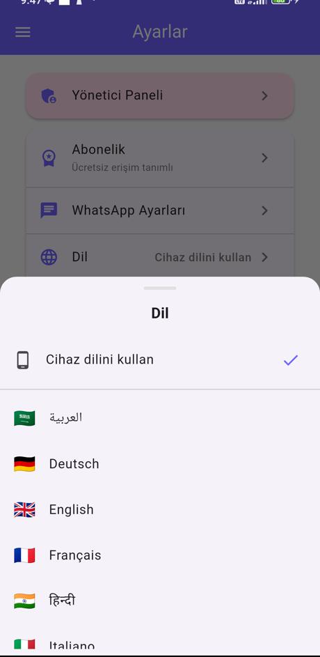 Dil seçimi