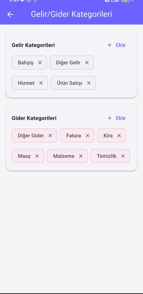 Kategoriler ekranı