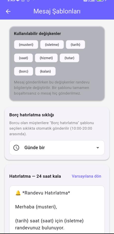Mesaj şablonları üst